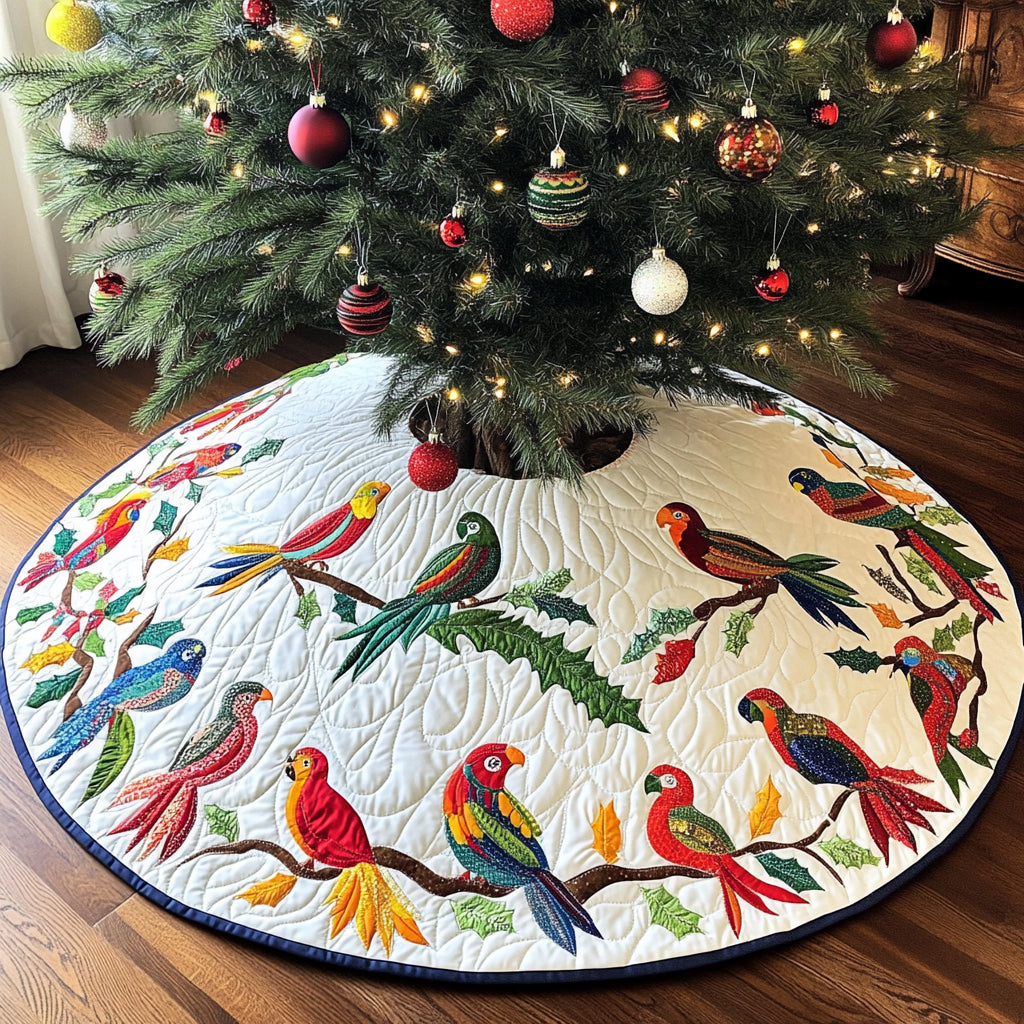 Birds Pattern Quilted Tree Skirt, Patchwork Xmas Tree Skirt, Holiday Decor, Xmas Tree Base Cover, Custom Tree Skirt XMASTS47