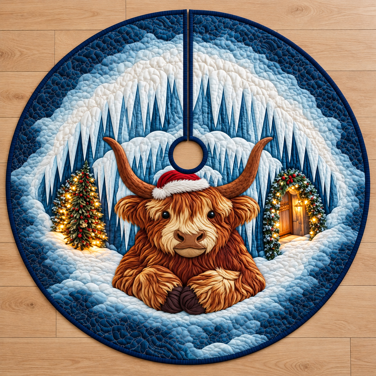 Highland Cow Christmas Quilted Tree Skirt, Patchwork Xmas Tree Skirt, Holiday Decor, Xmas Tree Base Cover, Custom Tree Skirt XMASTS52