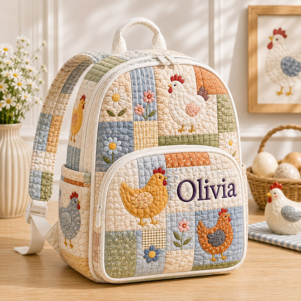 Chicken Quilted Backpack, Patchwork Chicken Backpack, Mini Travel Bag, Kid School Bag, Back To School Backpack QBP33
