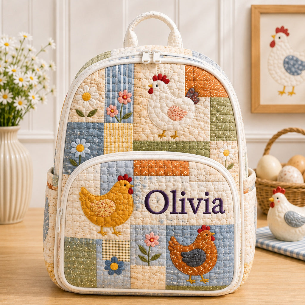 Chicken Quilted Backpack, Patchwork Chicken Backpack, Mini Travel Bag, Kid School Bag, Back To School Backpack QBP33