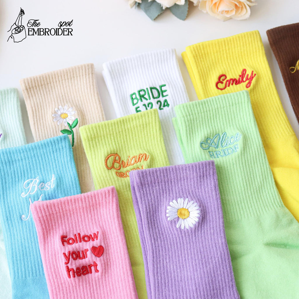 Custom Embroidered Socks, Unisex cotton Socks with Personalized Text Logo, Bachelorette Party Gift