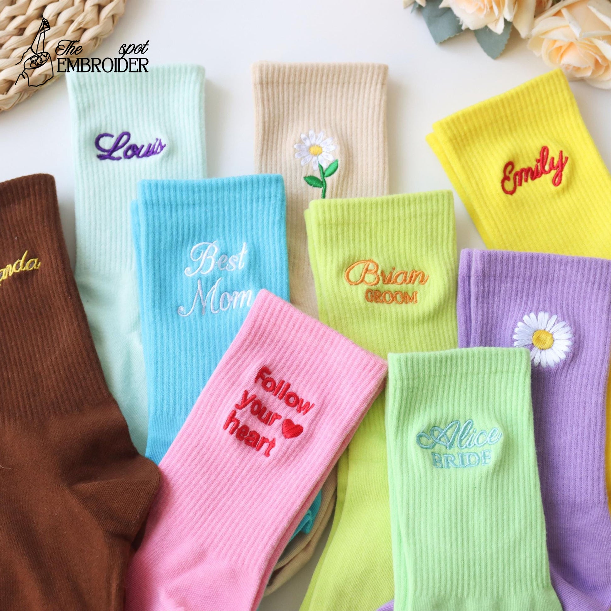 Custom Embroidered Socks, Unisex cotton Socks with Personalized Text Logo, Bachelorette Party Gift
