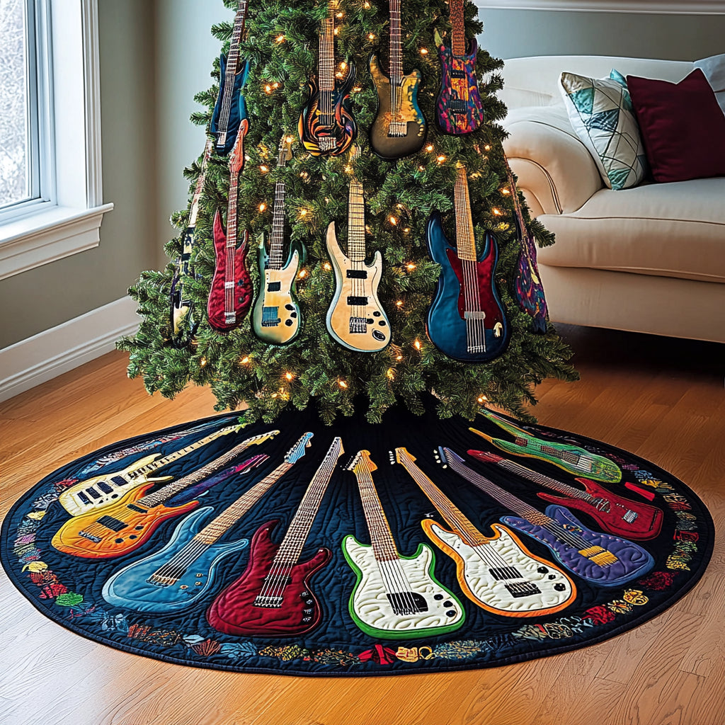 Colorful Guitar Quilted Tree Skirt, Patchwork Xmas Tree Skirt, Holiday Decor, Xmas Tree Base Cover, Custom Tree Skirt XMASTS54