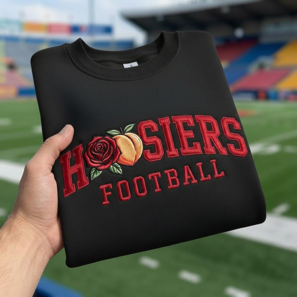 Embroidered Indiana Rose and Peach Sweatshirt, Indiana Football Shirt, Indiana Game Day Crewneck, College Gift, Football Lover Gift