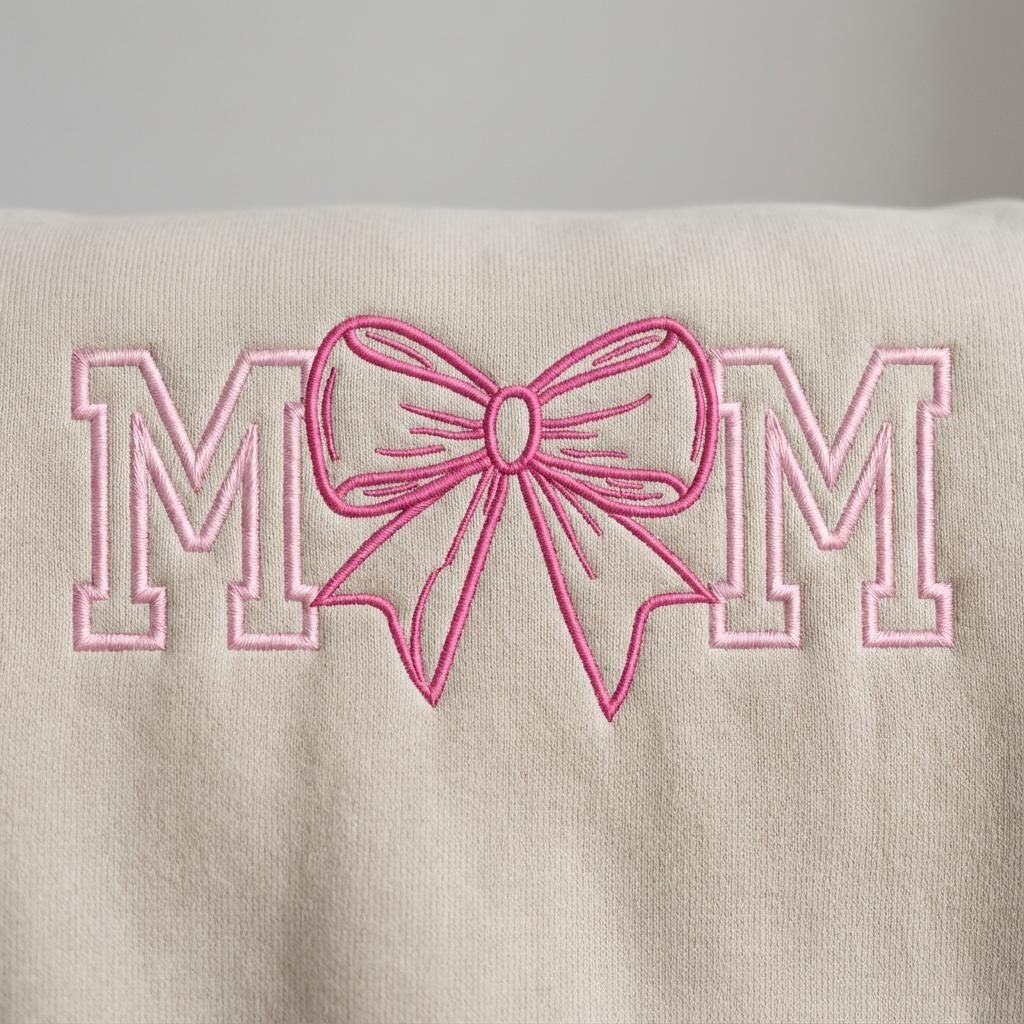 Mom Embroidery Sweatshirt – Coquette Bow Machine Embroidery Sweatshirt, Cute Mom Sweatshirt, Mother’s Day Gift