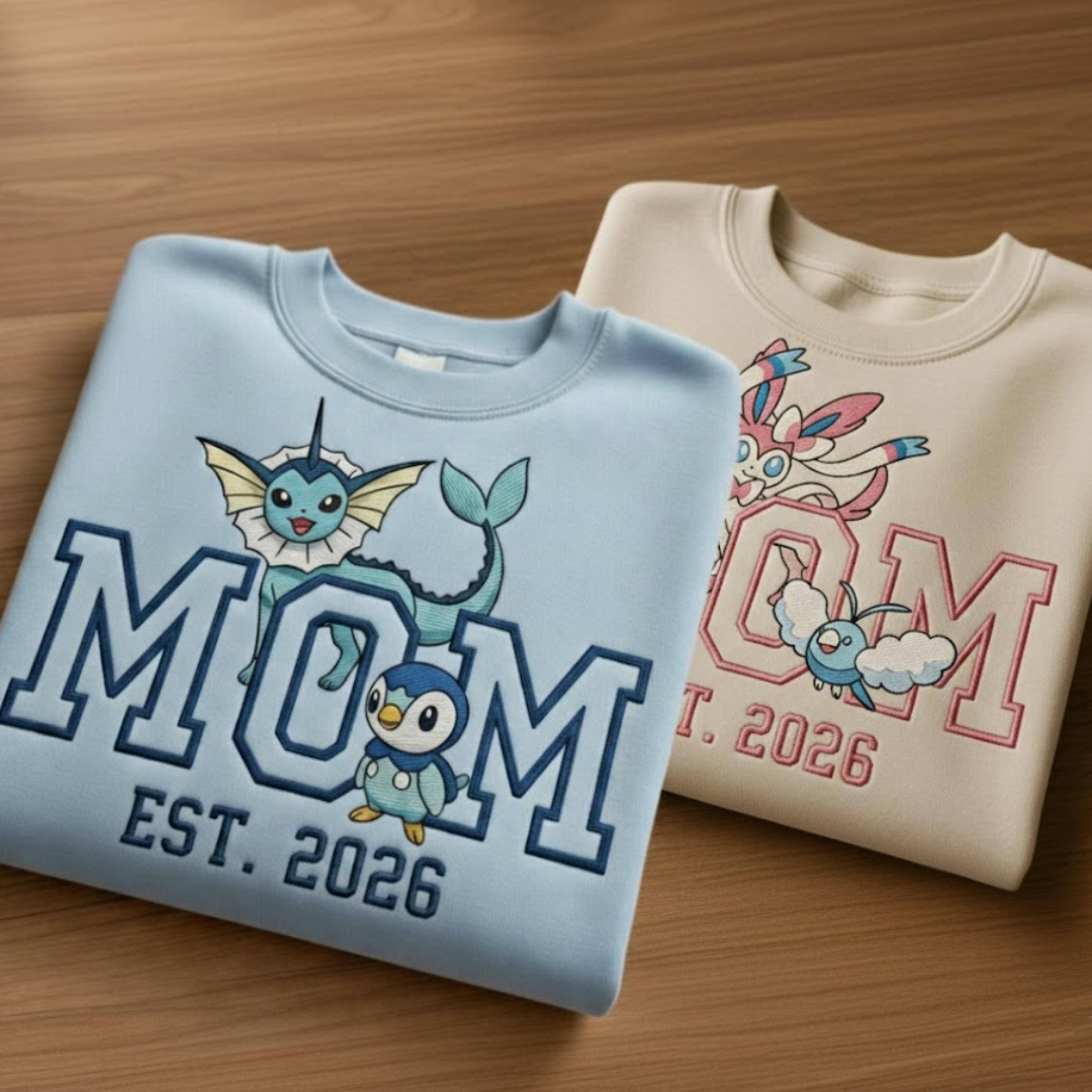 Embroidered Custom Pokemom Character Hoodie, Cute Poke mom Characters Sweatshirt, Cozy Anime Embroidery, Gift for PKM Fans, Gift for mom