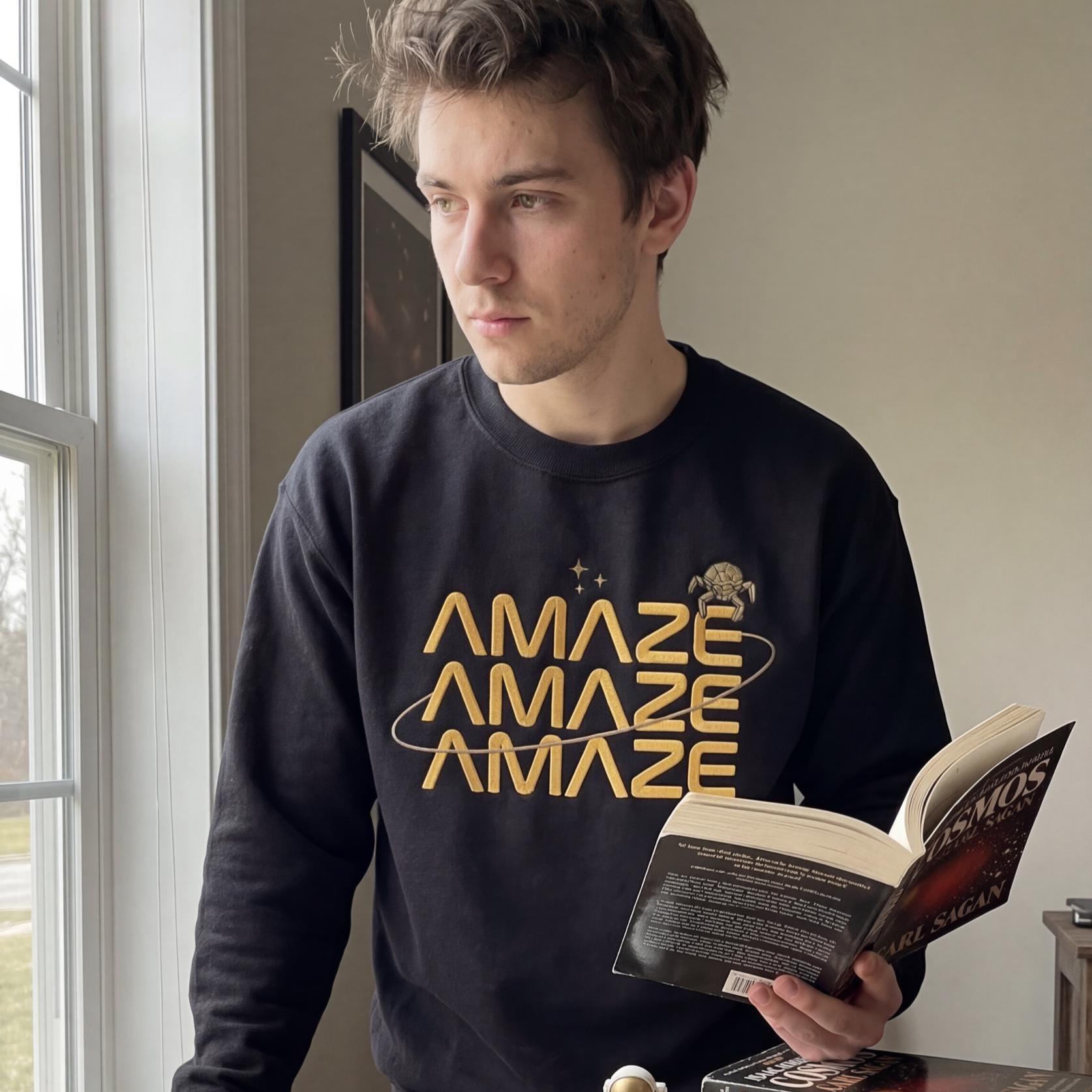 Embroidered Amaze Amaze Amaze Sweatshirt, Funny Space Quote Shirt, Project Hail Mary Rocky Inspired Sci Fi Men Shirt, Rocky Inspired Gift