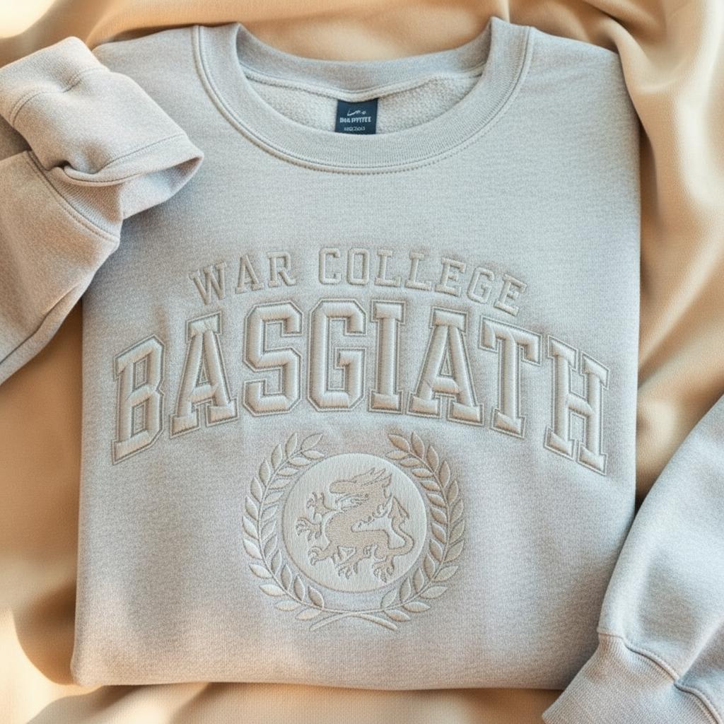 Embroidered Fourth Wing Tone On Tone Sweatshirt, Basgiath War College Dragon Rider, Dragon Book Lover Shirt