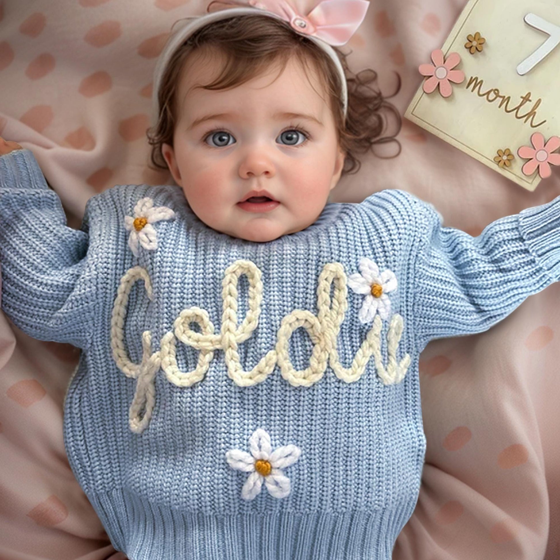 Baby Name Sweater Personalized, Hand Embroidered Knit for Girls or Boys, Cute Birthday Gift, Baby Outfit