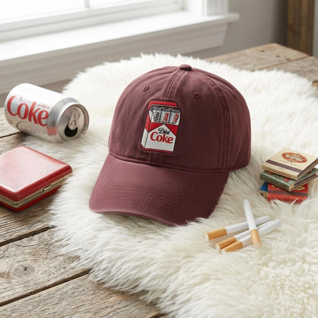 Embroidered Pass Me A Fridge Cig Hat, Funny Diet Coke Lover, Soda Box Pop Art Baseball Cap, Relatable Humor Dad Hat, Caffeine Addict Gear
