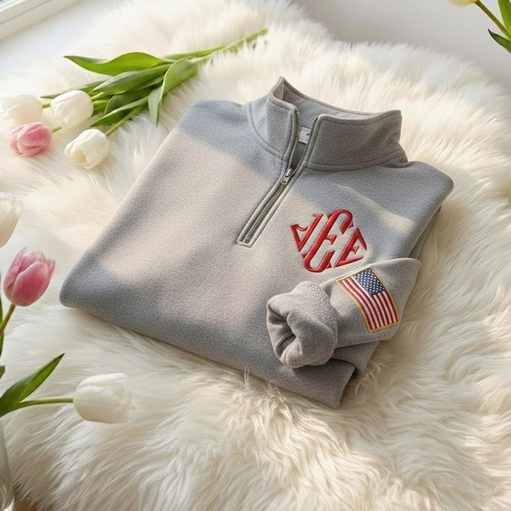 EMBROIDERED Quater Zip J.E.E. Epstein Sweatshirt, Funny Meme Zip Sweater, Jeffrey JEE Monogram Sweater, USA Pride Embroidered Sleeve Shirt