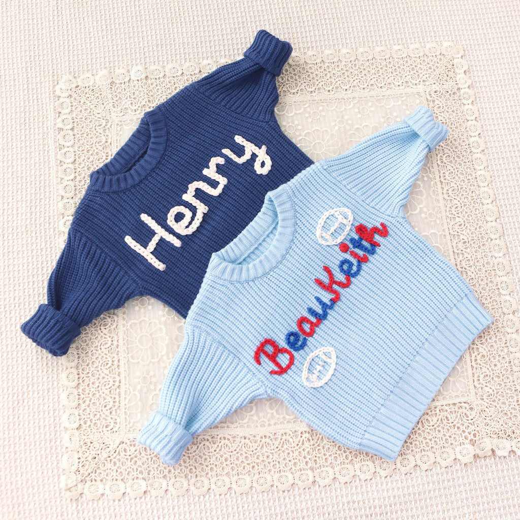 Baby Name Sweater Personalized, Hand Embroidered Knit for Girls or Boys, Cute Birthday Gift, Baby Outfit