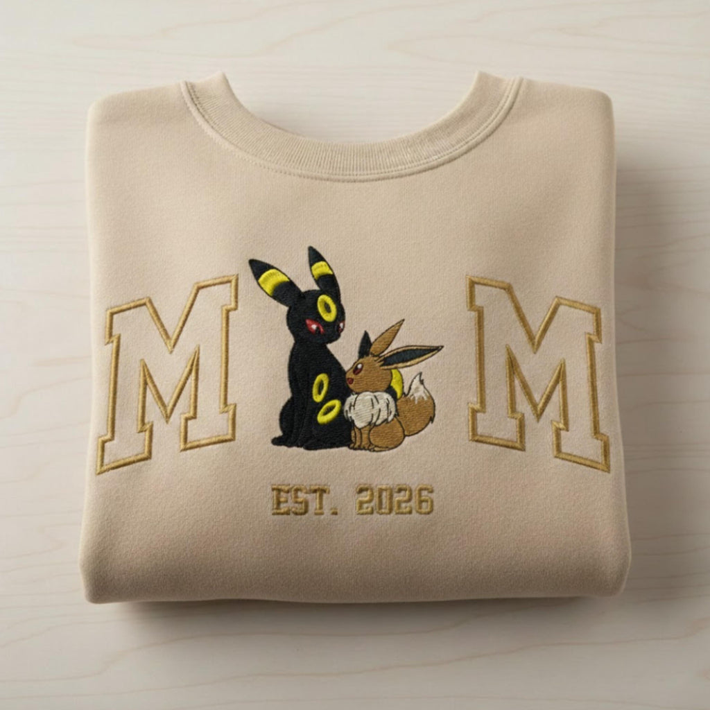 Embroidered Custom Pokemom Character Hoodie, Cute Poke Mom Characters Sweatshirt, Cozy Anime Embroidery, Gift for PKM Fans, Gift for mom