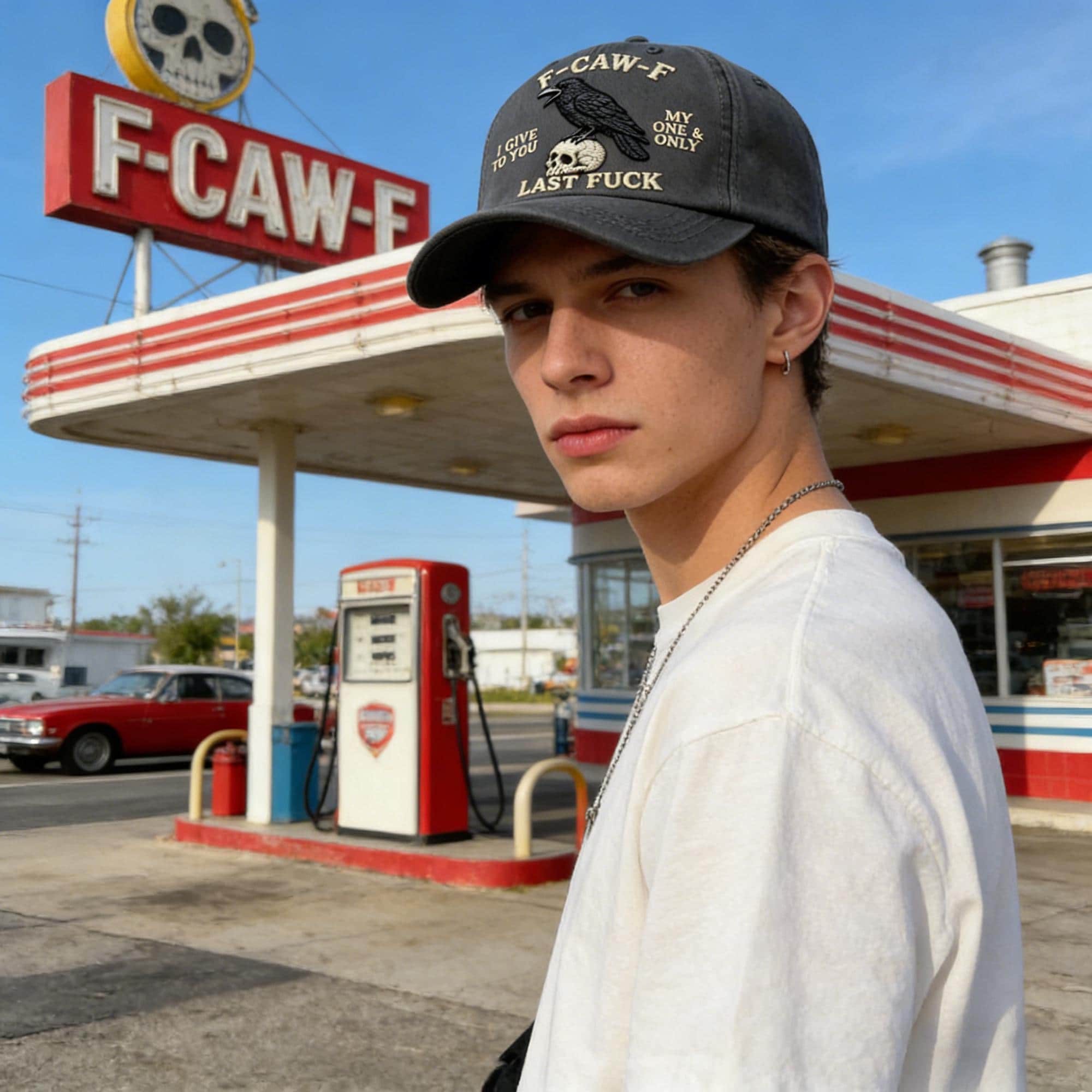 Hand-Embroidered F-Caw-F Crow Baseball Cap | Unisex Black Bird Graphic Hat