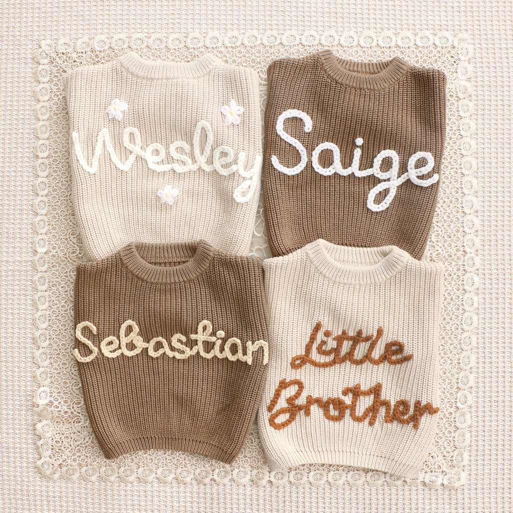 Baby Name Sweater Personalized, Hand Embroidered Knit for Girls or Boys, Cute Birthday Gift, Baby Outfit