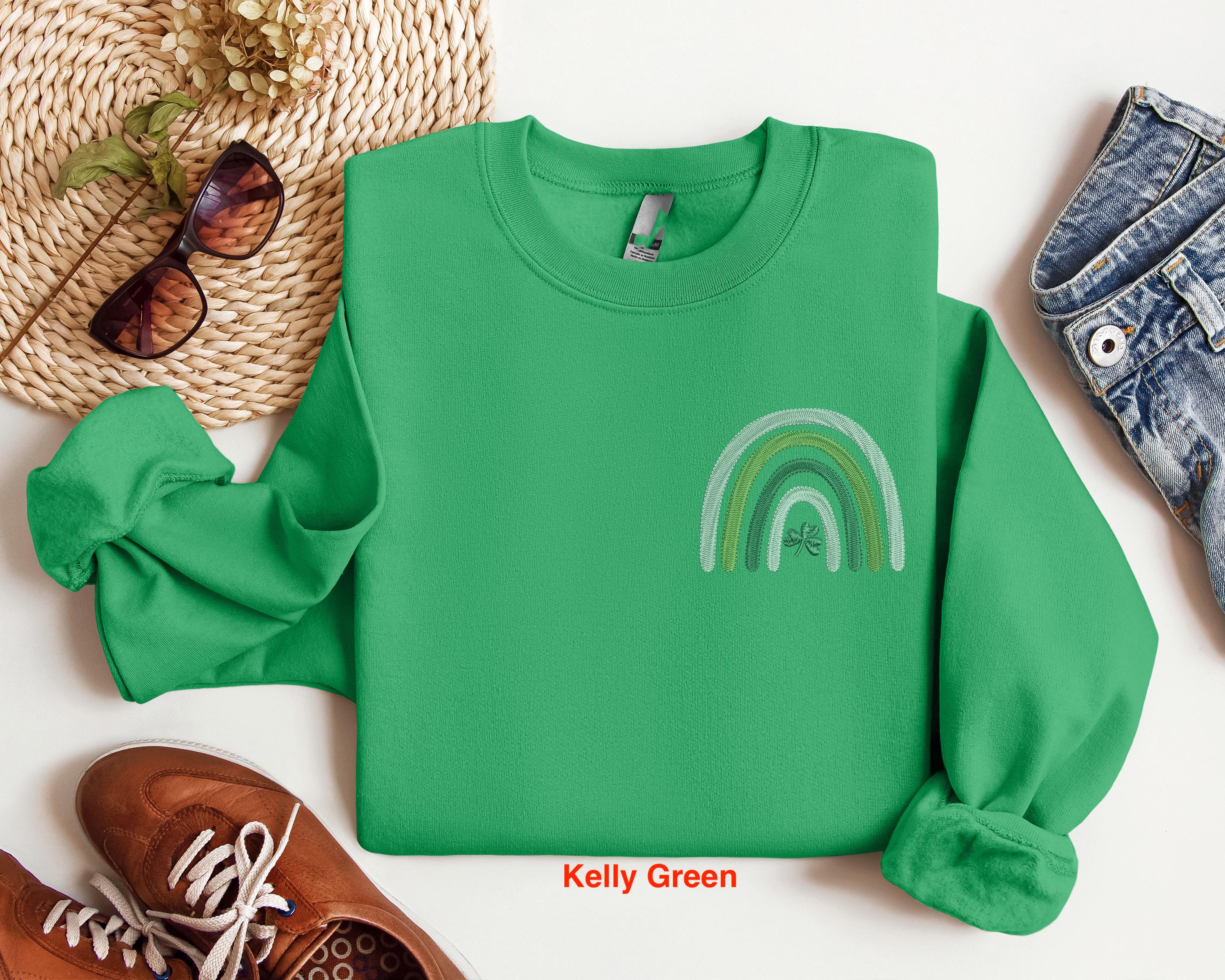 Shamrock Rainbow Embroidered Shirt, St Patricks Day Lucky T-Shirt, Shamrock Rainbow T-shirt, Embroidered Clover Sweatshirt, Lucky Sweater