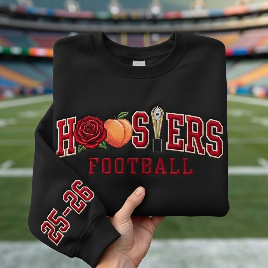 Embroidered Indiana Rose and Peach Sweatshirt, Indiana Football Shirt, Game Day Crewneck, Hoosiers Fan Wear, Football Lover Gift