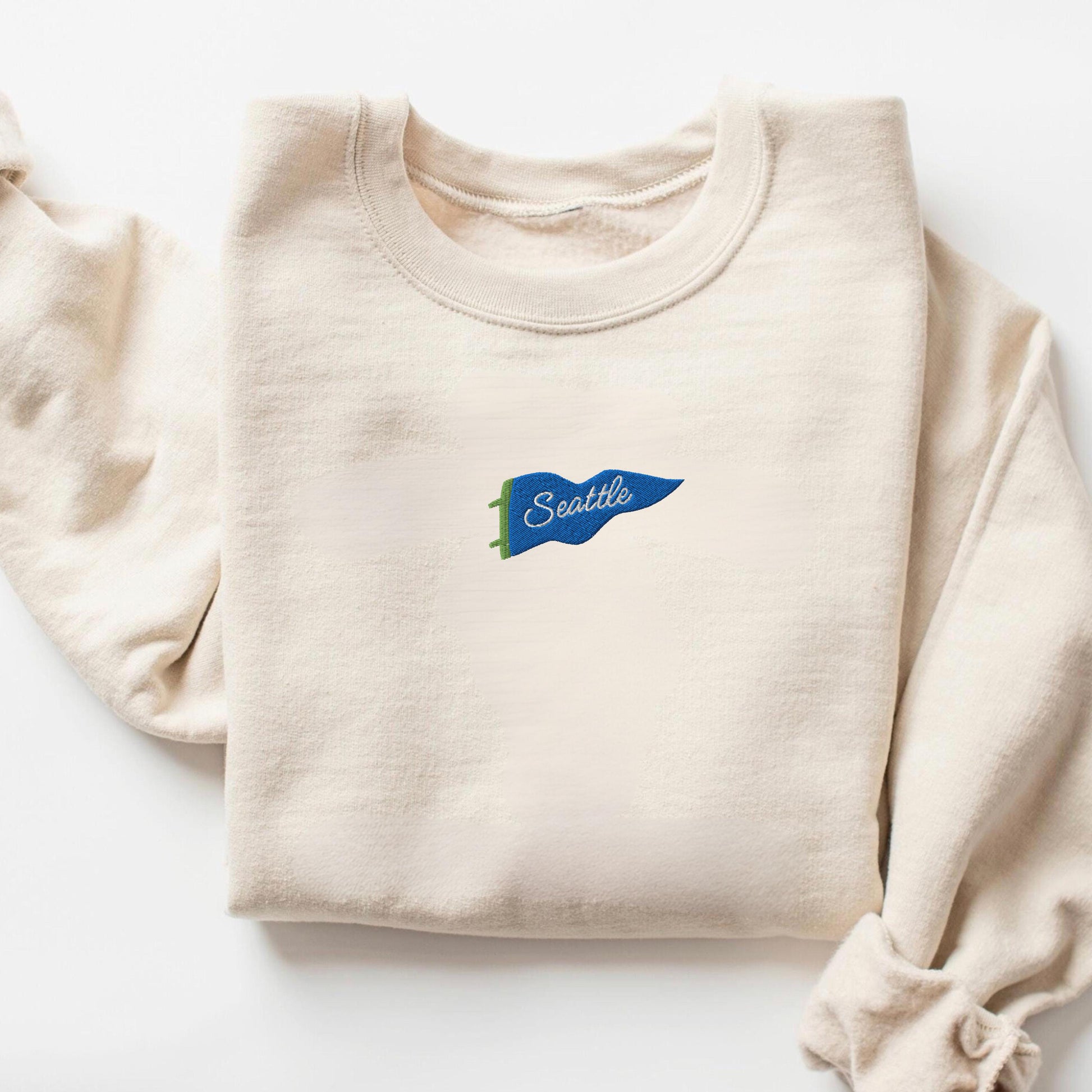 Embroidered Seattle Football Pennant Crewneck Sweatshirt, Vintage Style Game Day Apparel, Unisex Fan Sweatshirt