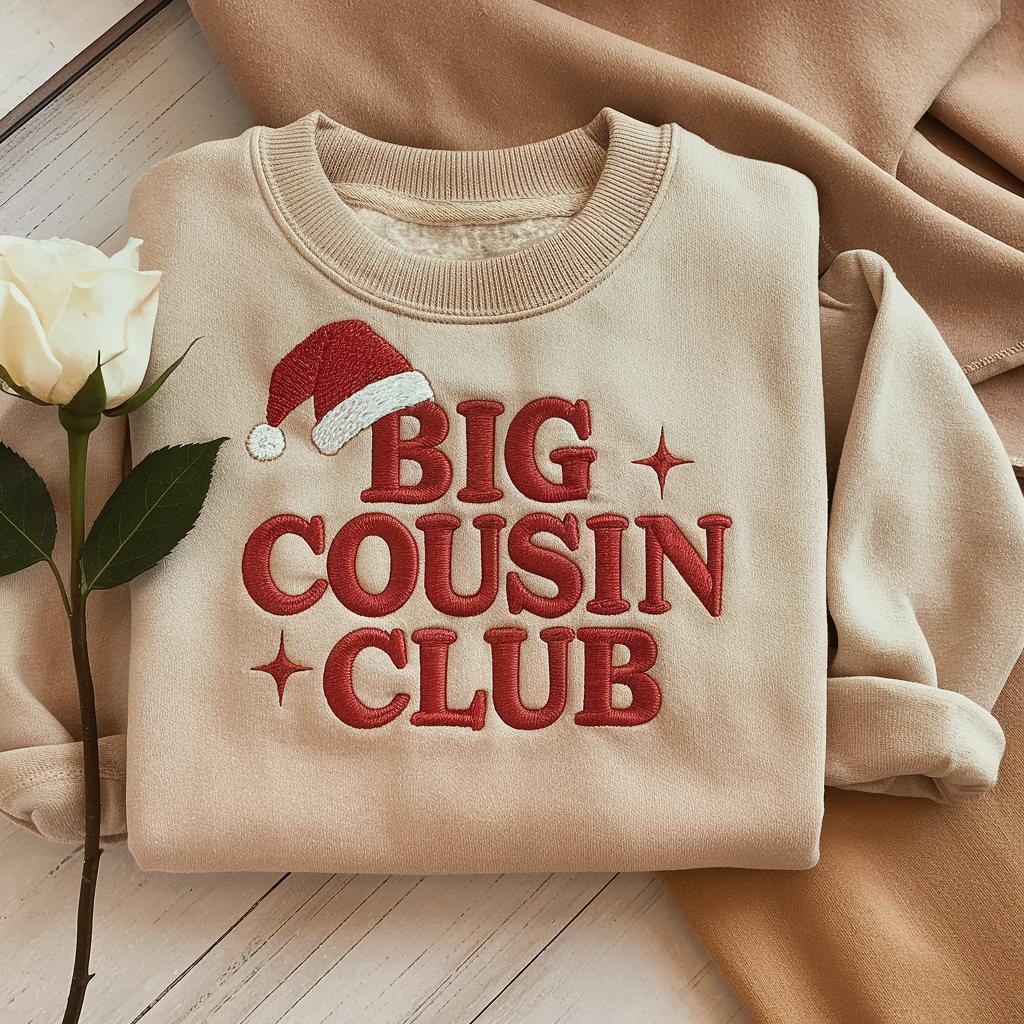 Embroidered Big Cousin Sweatshirt, Christmas Cousin Matching Sweatshirt, Baby Announcement Gift, Xmas Cousin Crew, Christmas Gift,Baby Santa