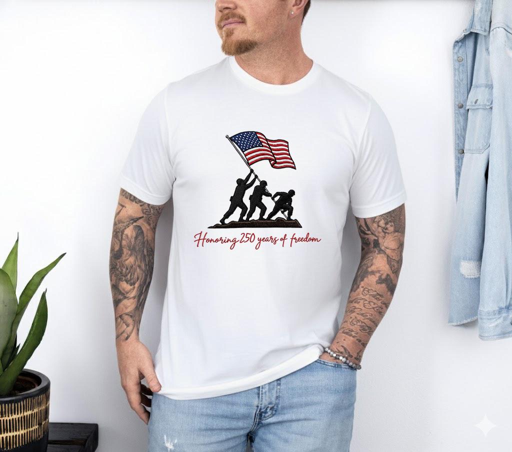 Honoring 250 Years of Freedom Embroidered Sweatshirt – Patriotic USA Flag Crewneck