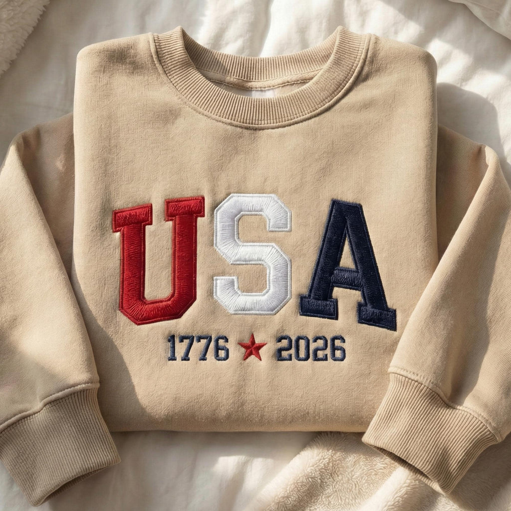 Embroidered USA Sweatshirt Patriotic Pullover 1776–2026 Americana Unisex Sweatshirt Fourth of July Gift Shirt