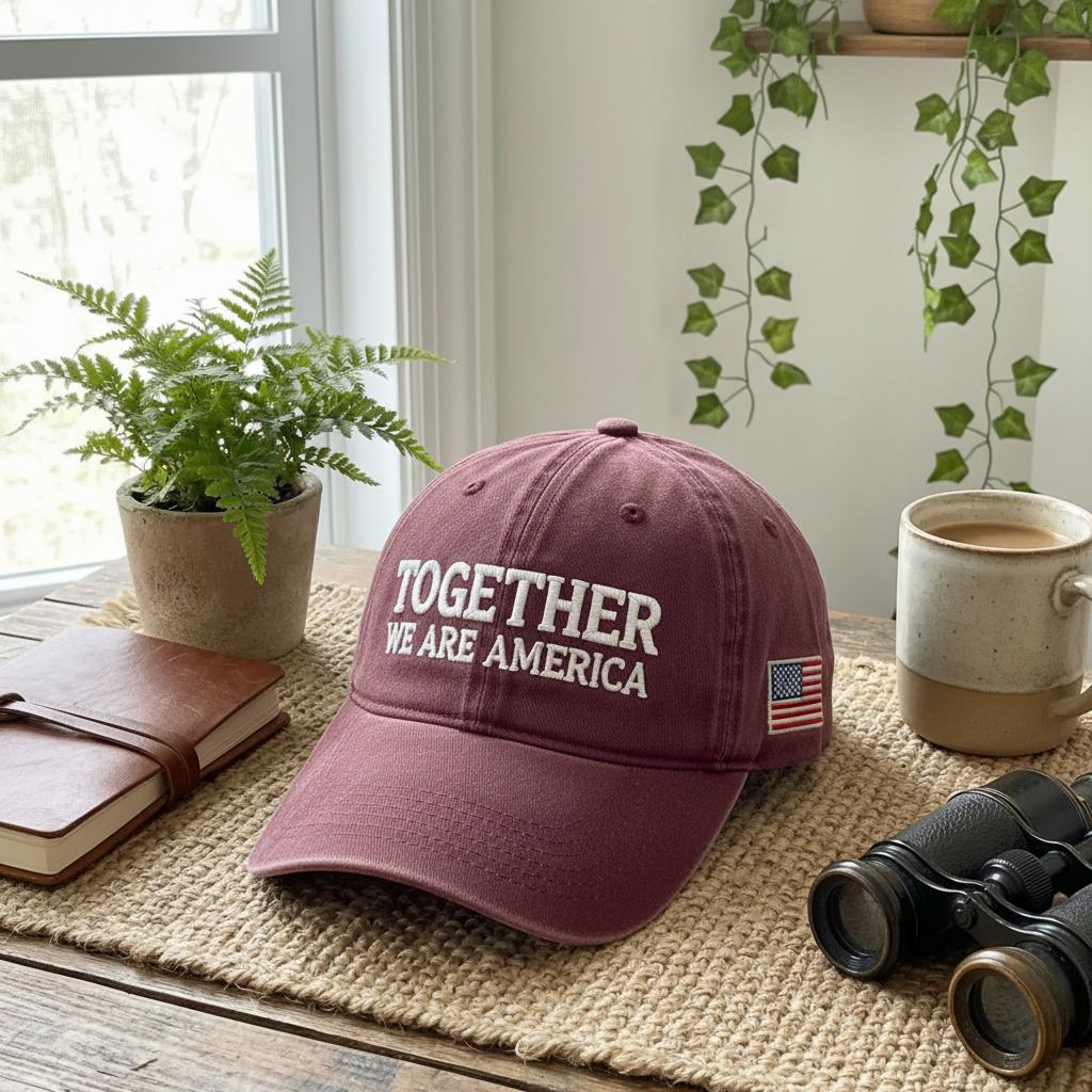 Together We Are America Embroidered Washed Hat, Unity Statement Baseball Hat, Diversity Pride Dad Hat, Inclusive Streetwear Headwear