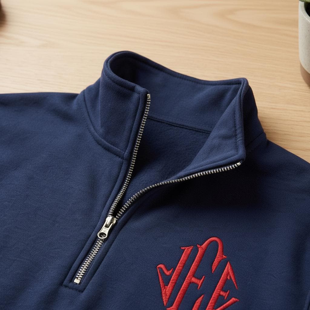 Embroidered J.E.E Epstein Quarter Zip Sweashirt USA Sleeve Sweatshirt, Monogram Quarter Zip Embroidered Shirt