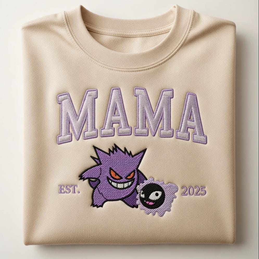 Embroidered Custom Pokedad Pokemom Hoodie, Cute Poke Characters Sweatshirt, Cozy Anime Embroidery, Gift for PKM Fans, Gift for dada and mama