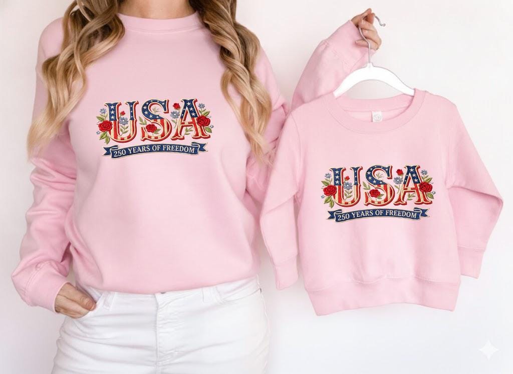 USA 250 Years of Freedom Embroidered Sweatshirt, 1776–2026 Patriotic Crewneck, American Flag 4th of July Shirt