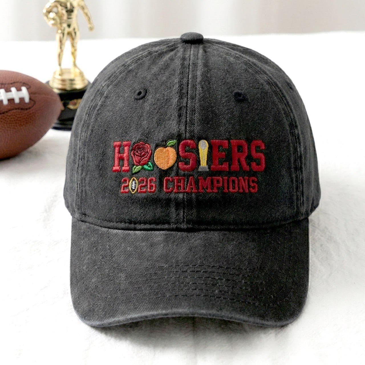 Embroidered Indiana Football 2026 National Champs Wash Hat, Indiana Trucker Hat, Hoosiers Lover, Bloomington Hat, College Fan Gift