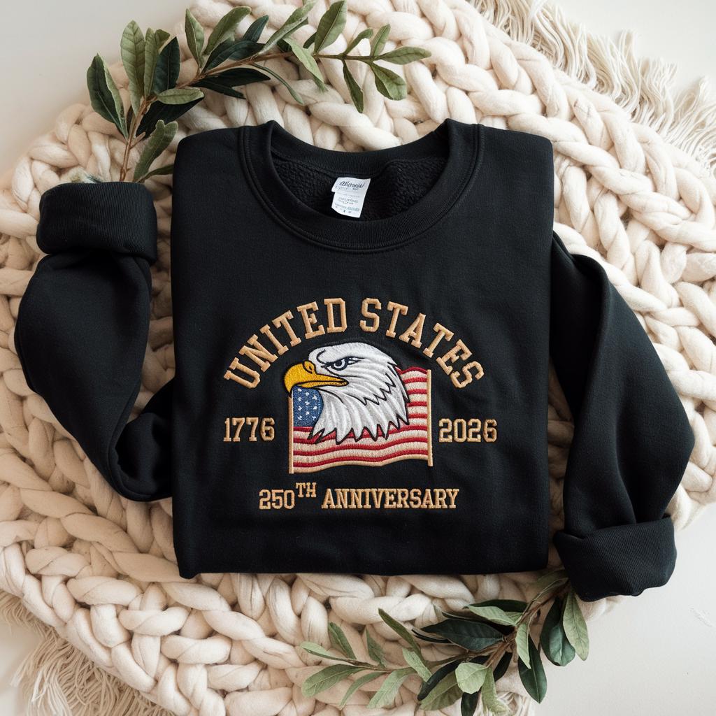 Embroidered American 250th Anniversary Sweatshirt – USA 250 Shirt | Independence Day USA 1776 Flag Sweatshirt