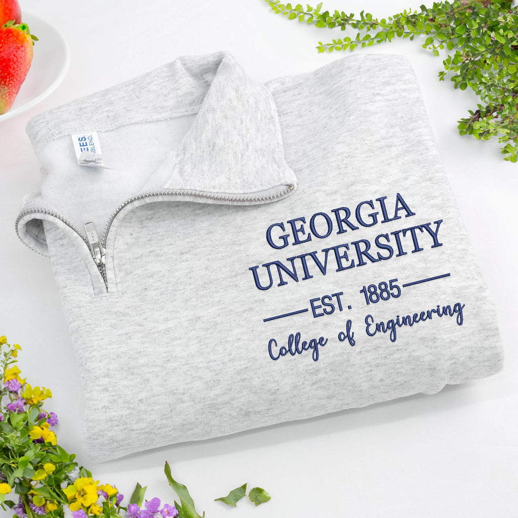 Custom Embroidered Quarter Zip Sweatshirt: Personalized University College Sweatshirt, New Student Gift