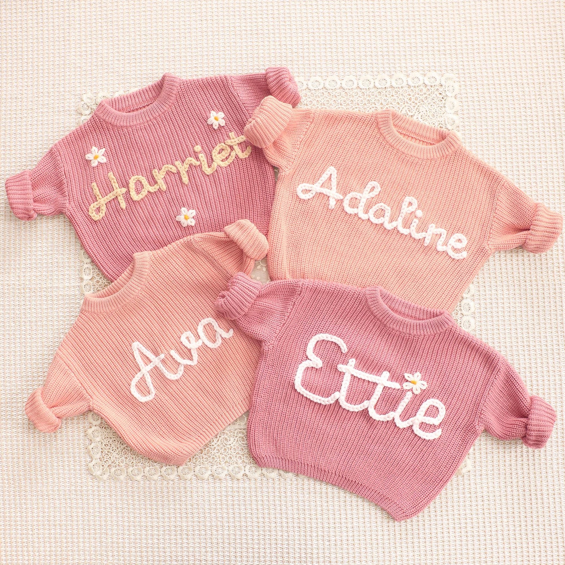 Baby Name Sweater Personalized, Hand Embroidered Knit for Girls or Boys, Cute Birthday Gift, Baby Outfit