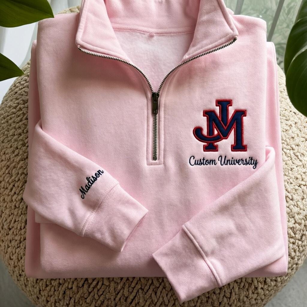 Personalized College University Logo Embroidered Quarter Zip Sweatshirt, Custom University Crewneck, College Sweatshirt, Graduation Gifts