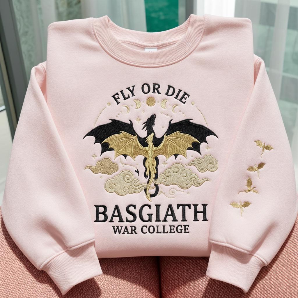 Basgiath War College Embroidered Sweatshirt, Fourth Wing Crewneck, Dragon Rider Sweater, Fantasy Book Lover Gift