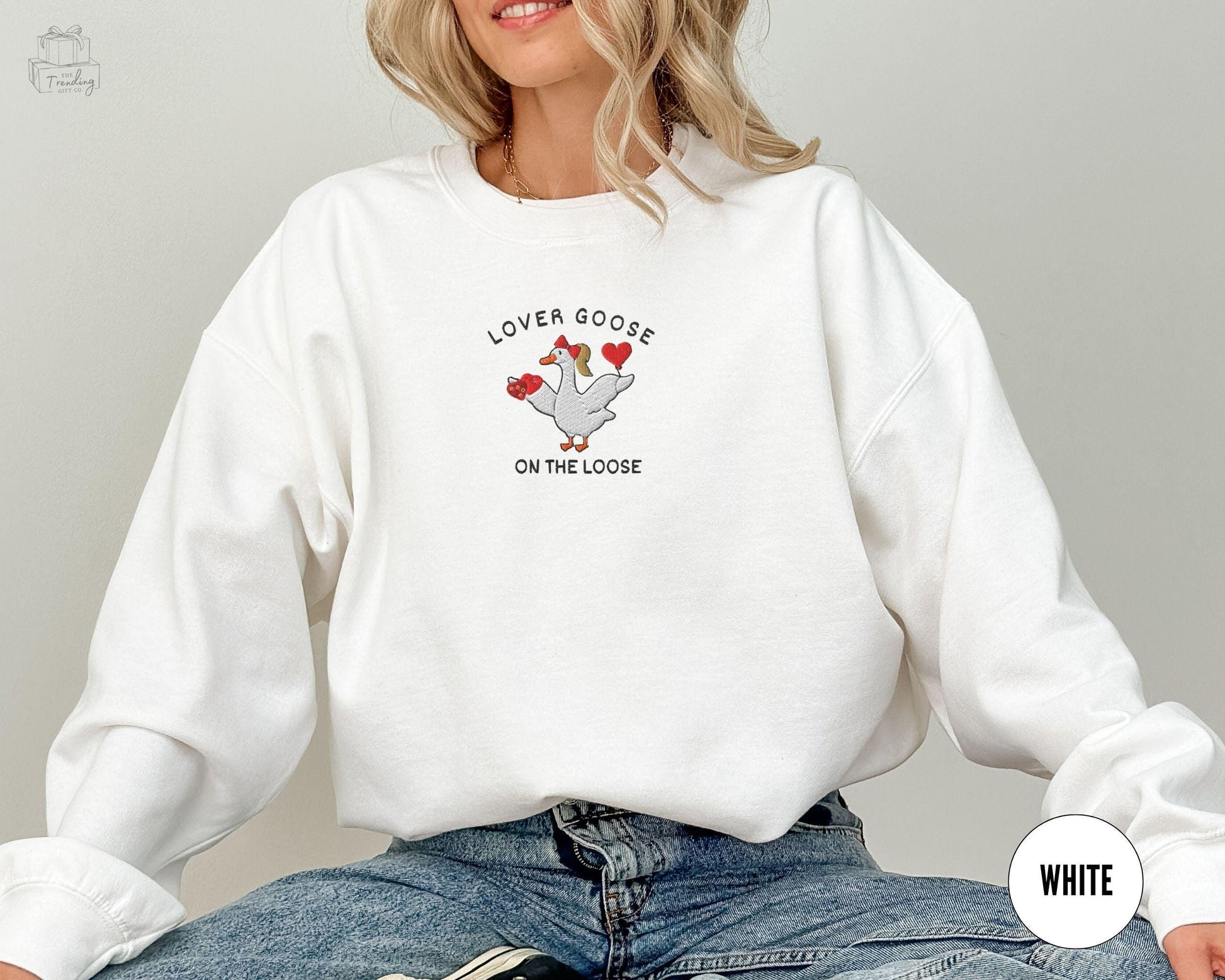 Silly Goose Valentine Sweatshirt – Cute Embroidered Goose, Funny Gift for Best Friend or Girlfriend
