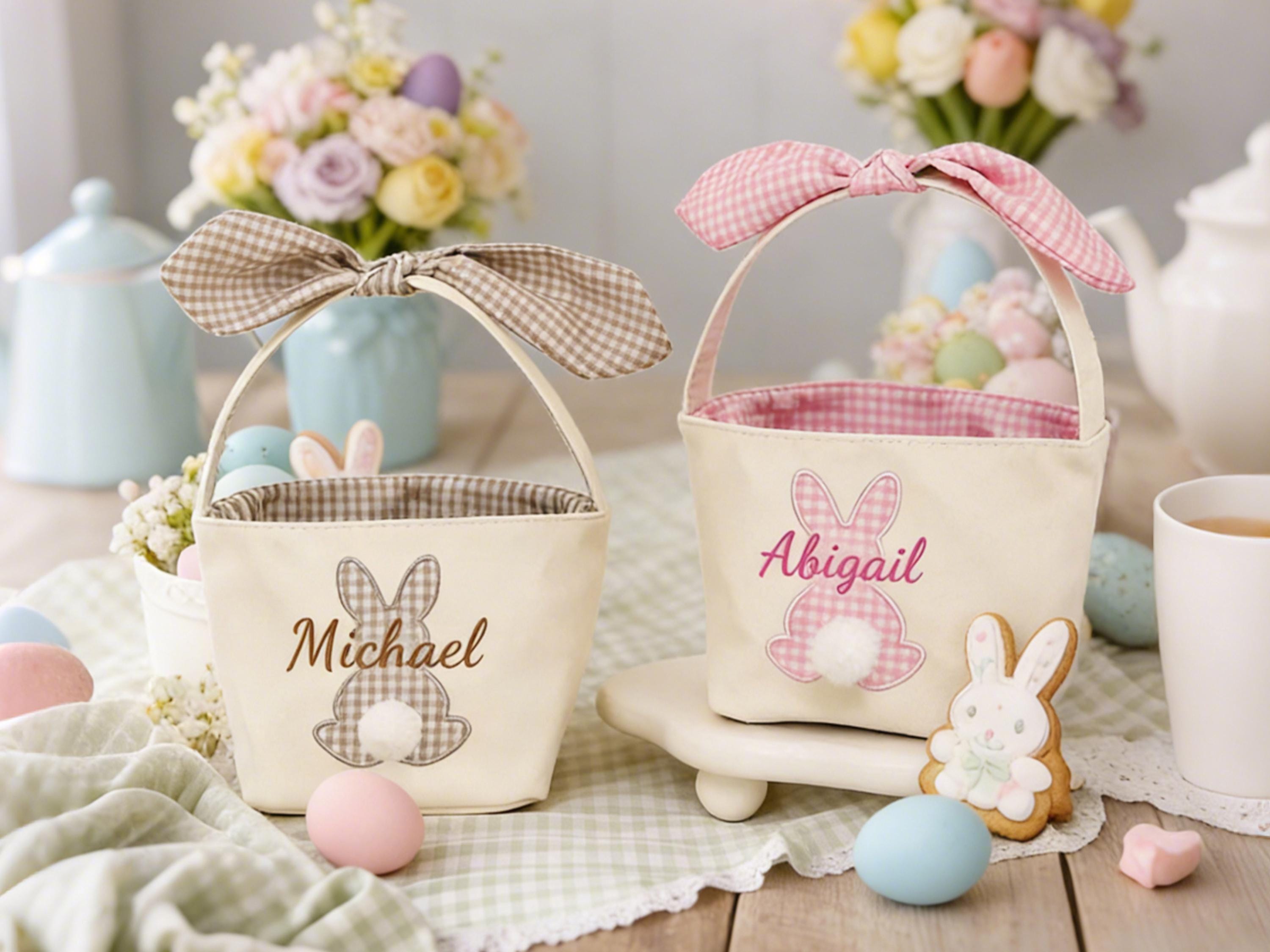 Personalized Kids Easter Basket, Toddler Easter Gift, Egg Hunt Bucket, Baby Shower Gifts, Embroidered Name