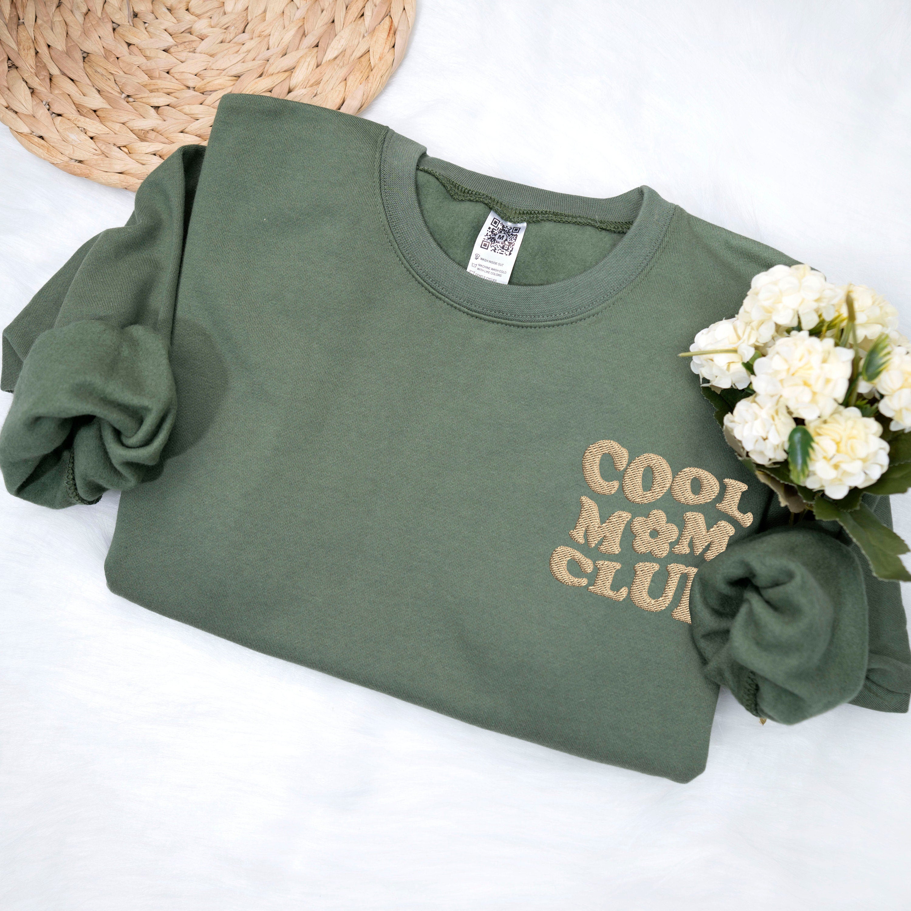 Custom Cool Mom Club Embroidered Sweatshirt, Embroidered Mom Sweatshirt, Names on Sleeve, Mom Crewneck Sweatshirt, Personalized Mom Gifts