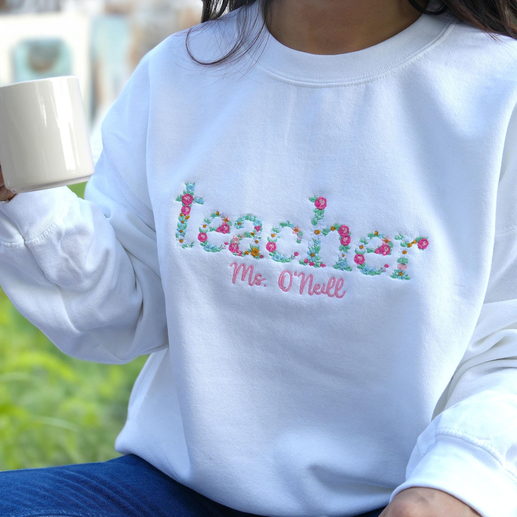 Custom Embroidered Floral Letter Sweatshirt, Custom Text Sweatshirt with Flowers, Personalized Valentine Gift, Custom Embroidered Crewneck