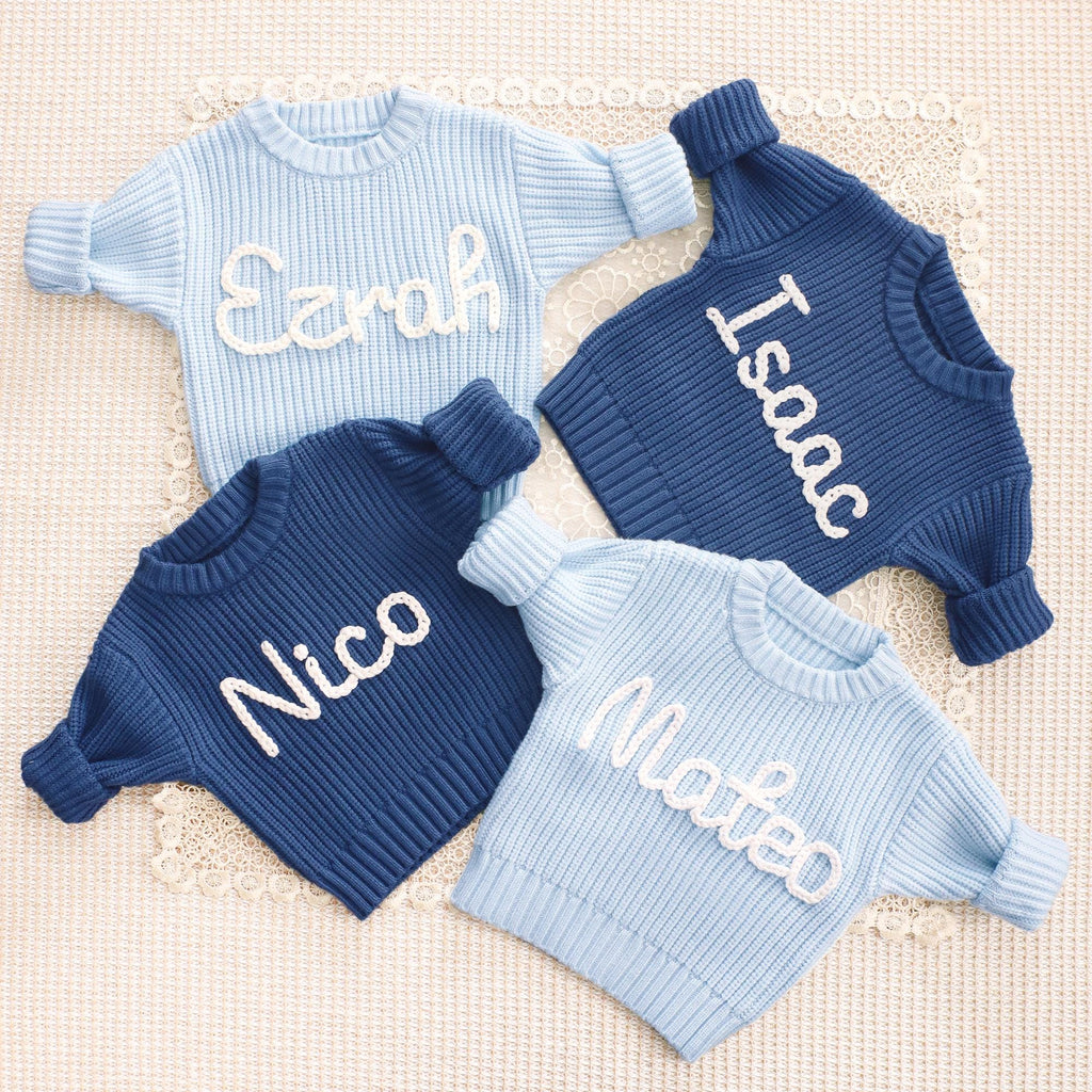 Baby Name Sweater Personalized, Hand Embroidered Knit for Girls or Boys, Cute Birthday Gift, Baby Outfit