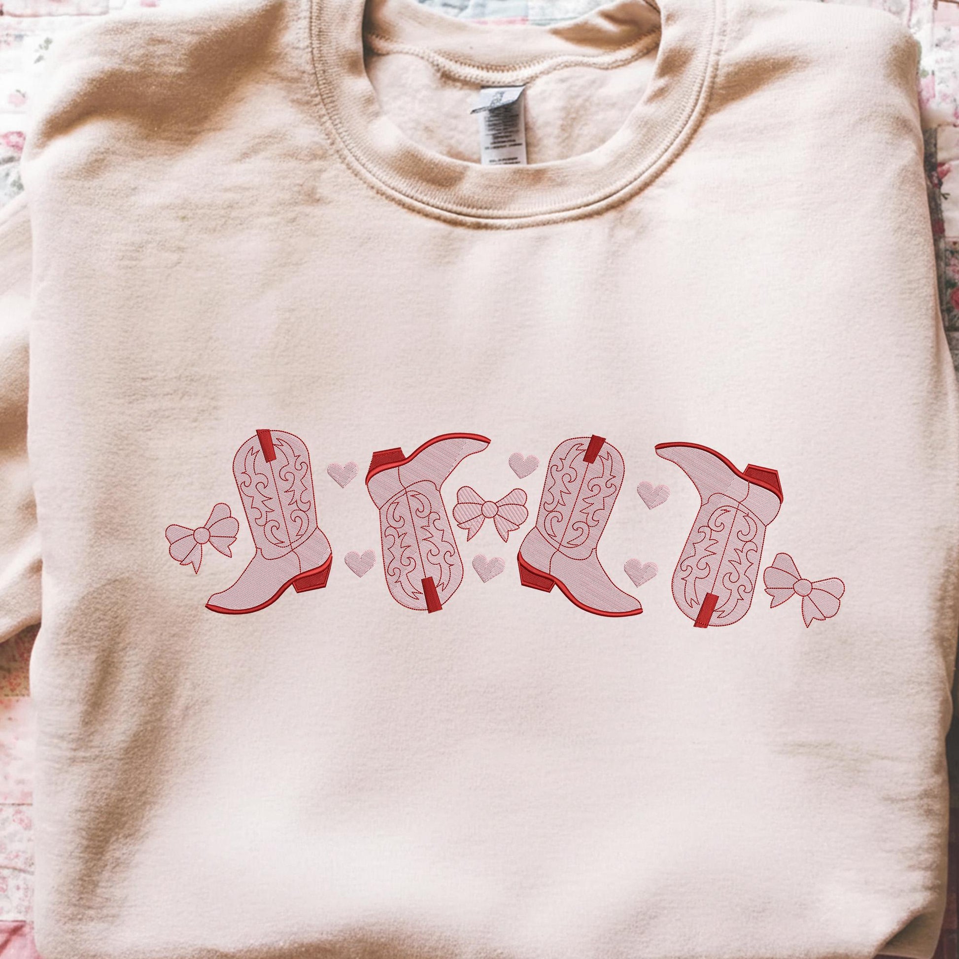 Cowboy Boots Love Machine Embroidered Sweatshirt, Western Valentine Crewneck, Coquette Valentine Gift