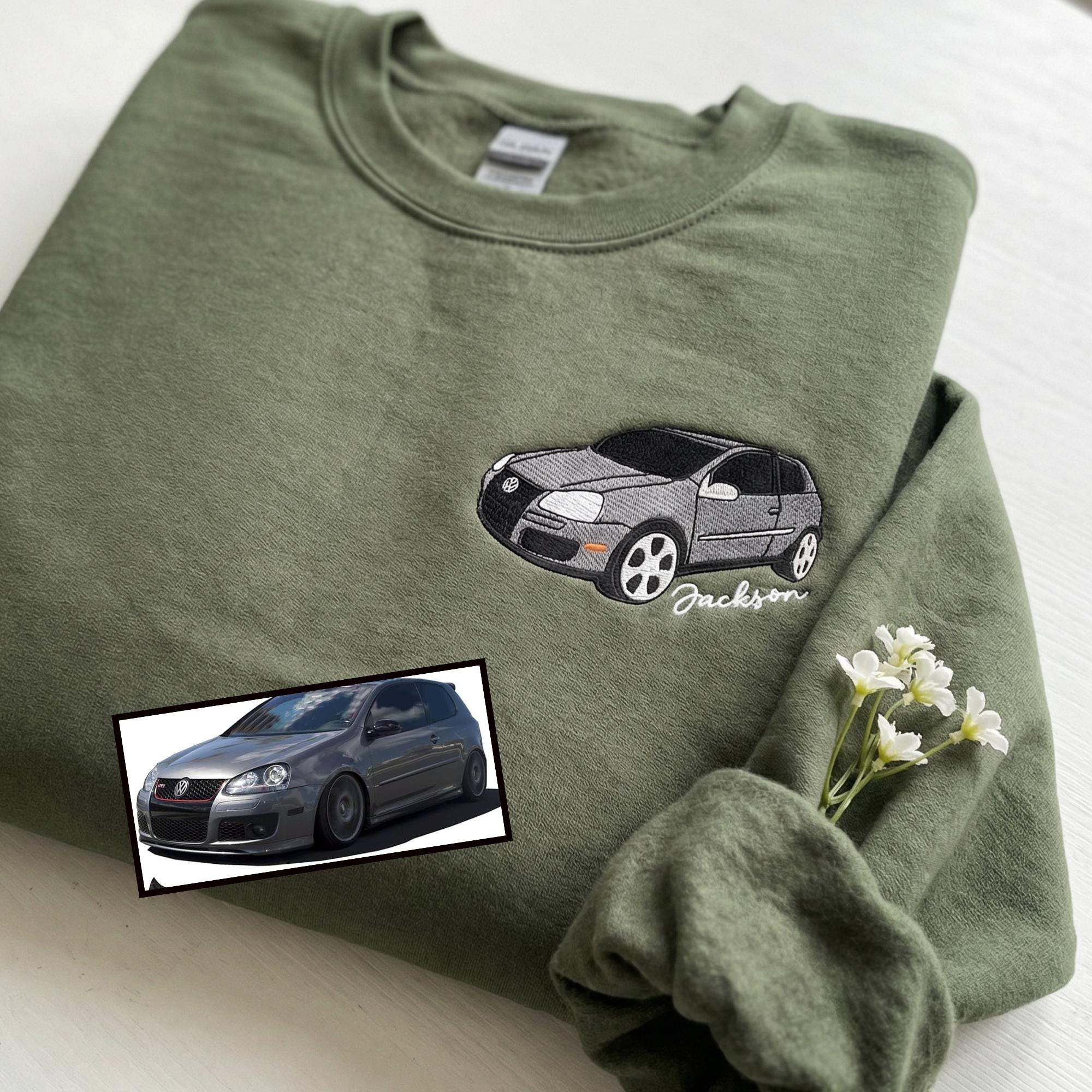 Your Car on Shirt - Custom Embroidered Car Drawing T-Shirt with Photo - Personalized Gifts For Boyfriend - Vehicle Portrait Tee