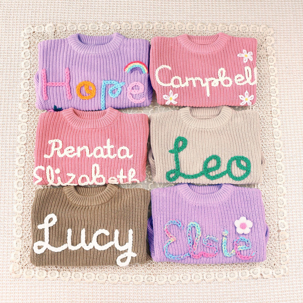 Baby Name Sweater Personalized, Hand Embroidered Knit for Girls or Boys, Cute Birthday Gift, Baby Outfit