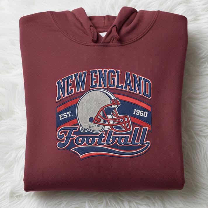 Embroidered New England Football Sweatshirt – Game Day Patriots Shirt | Unisex Hoodie for Men & Women | Football Fan Gift