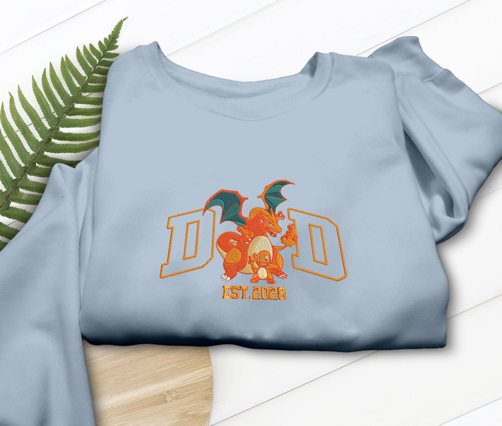 Charizard Dad Shirt Custom Evolution Starter EST Anime Embroidered T-shirt, Sweatshirt, Hoodie Manga Gifts