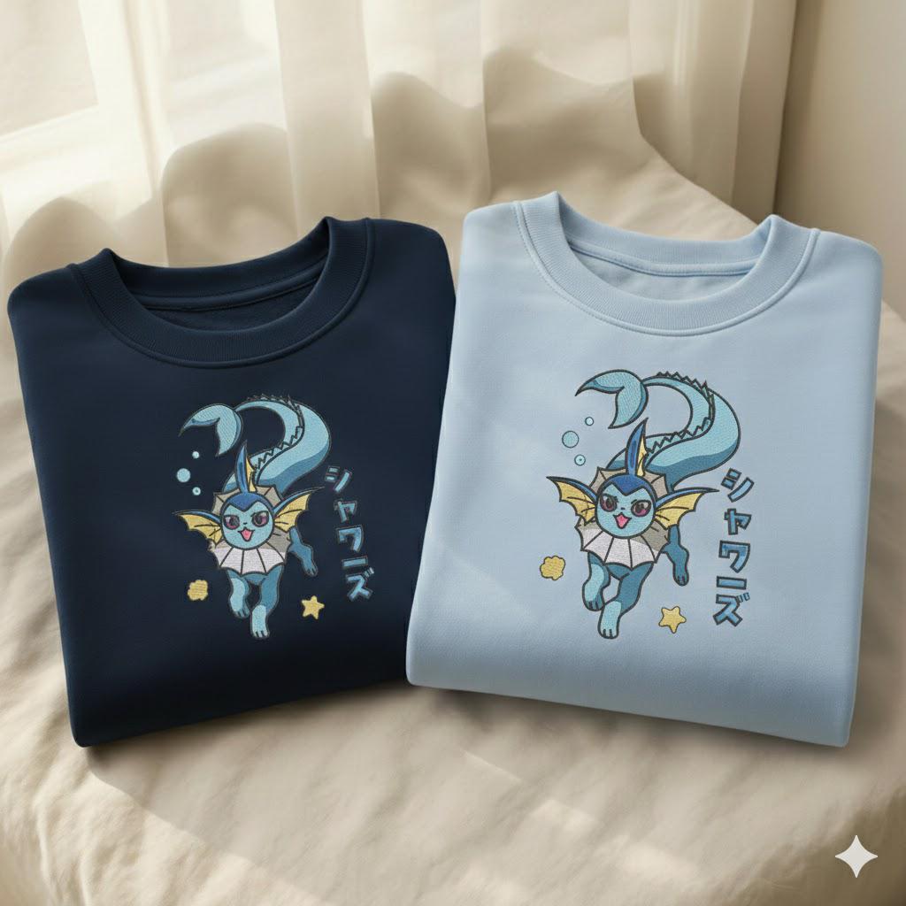 Vaporeon Embroidered Sweatshirt, Gift for Her, Anime Fan