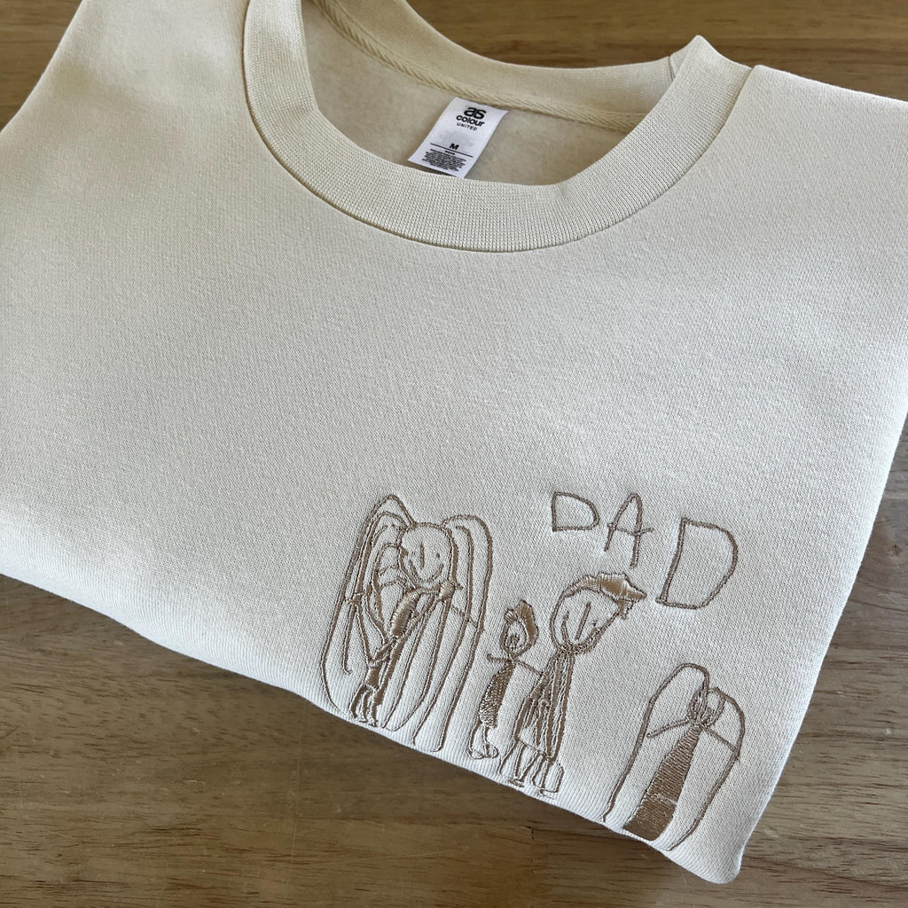Custom Kids Art Embroidered T-shirt or Personalized Hoodie, Sentimental Gift for Dad, Fathers Day Men Jumper, Christmas Present For Him