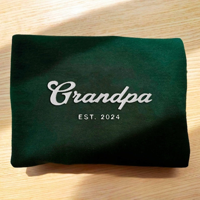 Custom Embroidered Grandpa Sweatshirt, Vintage Personalized New Grandparent Shirt With Date, Cool Granddad Crewneck, Father's day gift