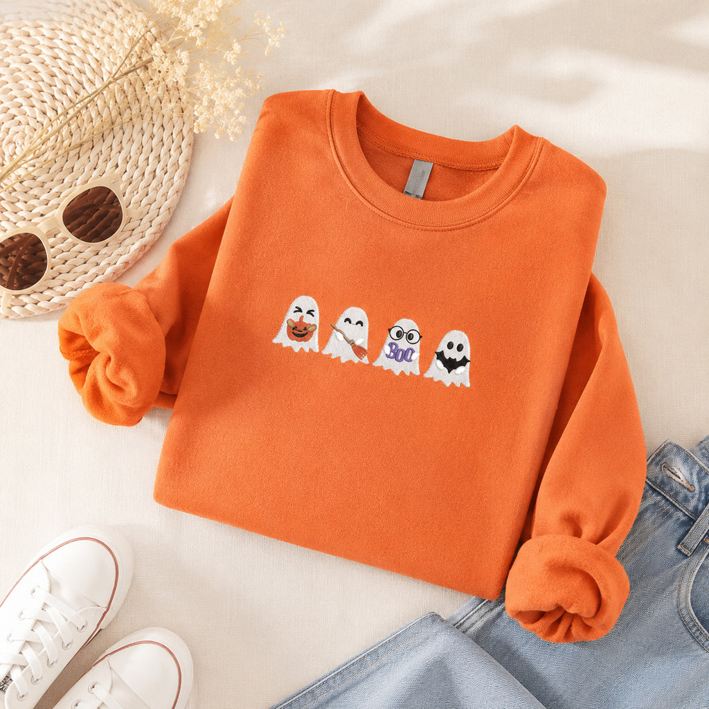 Embroidered Cute Ghost Shirt, Embroidered Halloween Shirt, Halloween Ghost Sweatshirt, Cute Halloween Shirt, Halloween Cute Ghost Shirt HLEM05