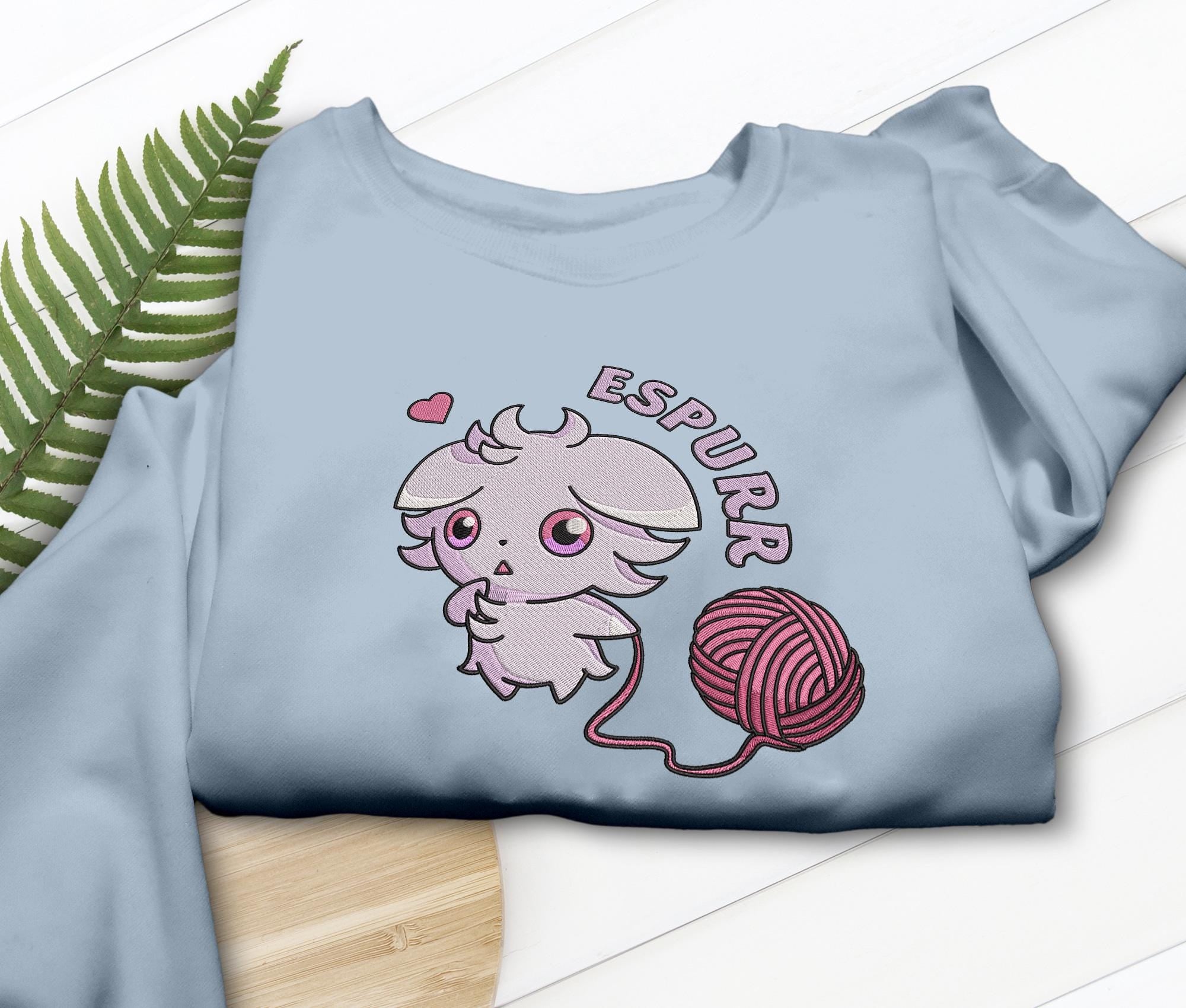 Espurr Embroidered Shirt Psychic Cat Yarn Design T-shirt Sweatshirt Hoodie Gaming Gifts